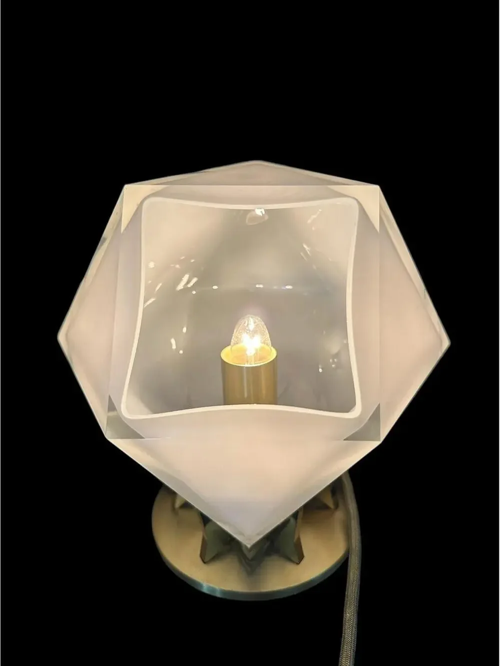 Luminaire Double Blown Glass & Brass Lamp Geometric Mid Century Modern MCM